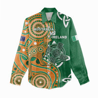 Australia And Ireland Rugby Custom Women Casual Shirt Walllabies And Shamrock Together