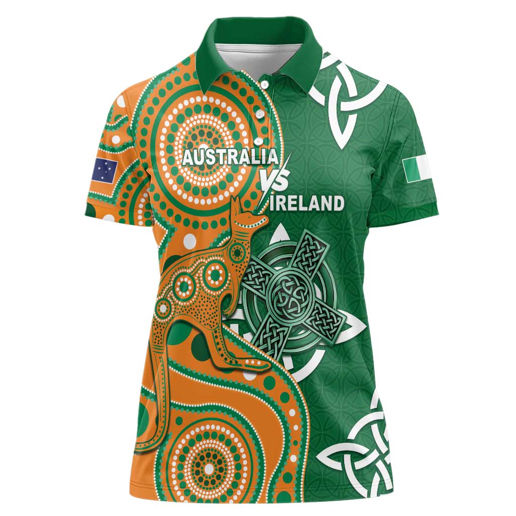 Australia And Ireland Rugby Custom Women Polo Shirt Walllabies And Shamrock Together