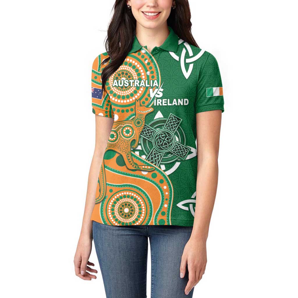 Australia And Ireland Rugby Custom Women Polo Shirt Walllabies And Shamrock Together