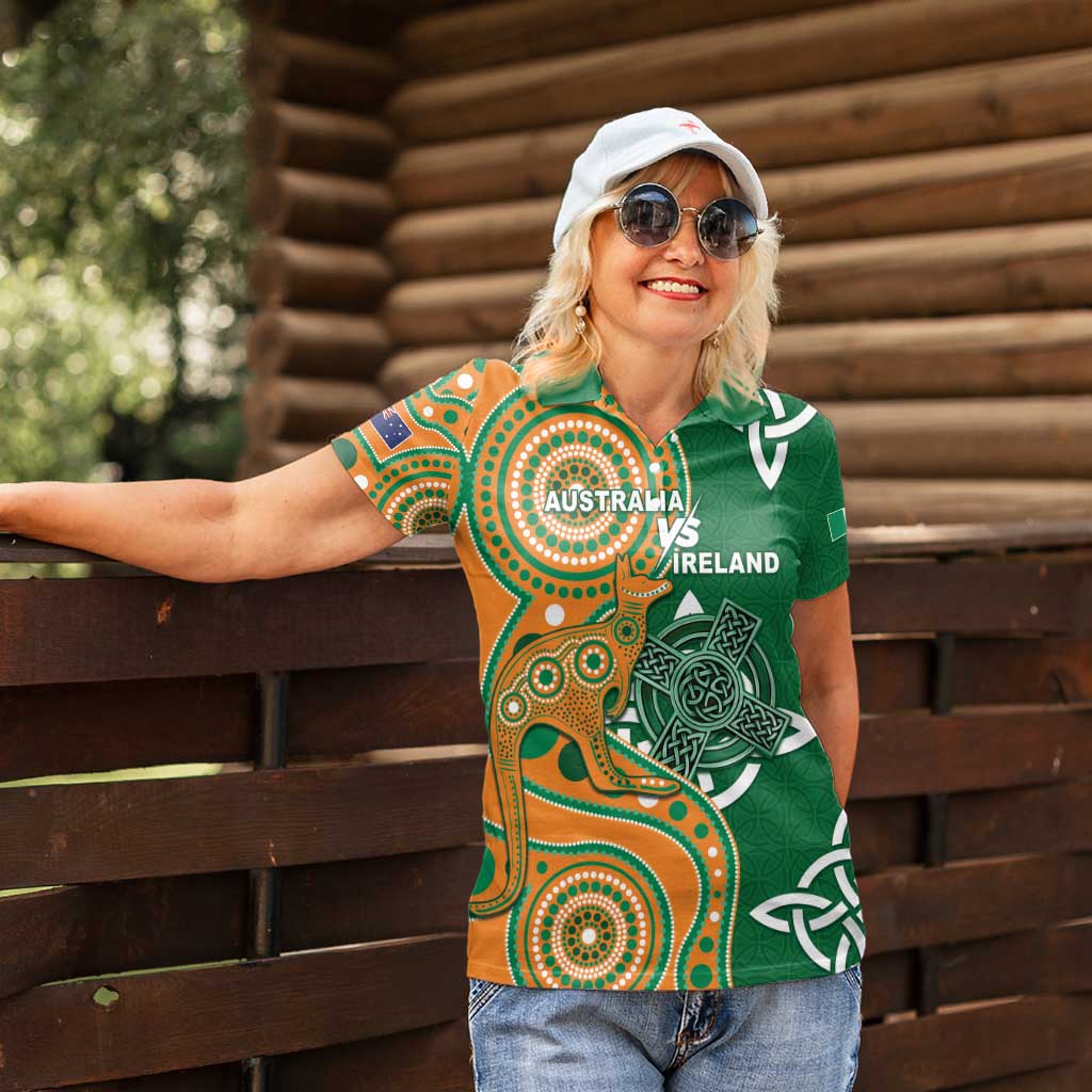 Australia And Ireland Rugby Custom Women Polo Shirt Walllabies And Shamrock Together