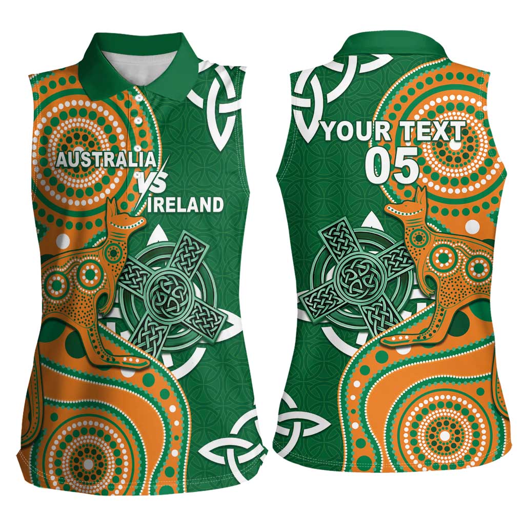 Australia And Ireland Rugby Custom Women Sleeveless Polo Shirt Walllabies And Shamrock Together