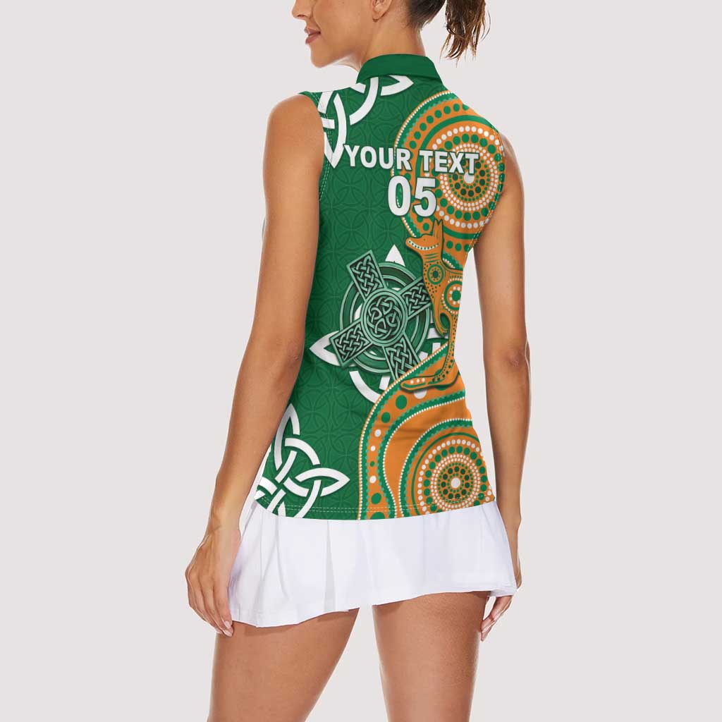 Australia And Ireland Rugby Custom Women Sleeveless Polo Shirt Walllabies And Shamrock Together