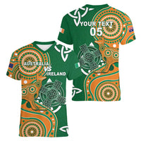Australia And Ireland Rugby Custom Women V-Neck T-Shirt Walllabies And Shamrock Together
