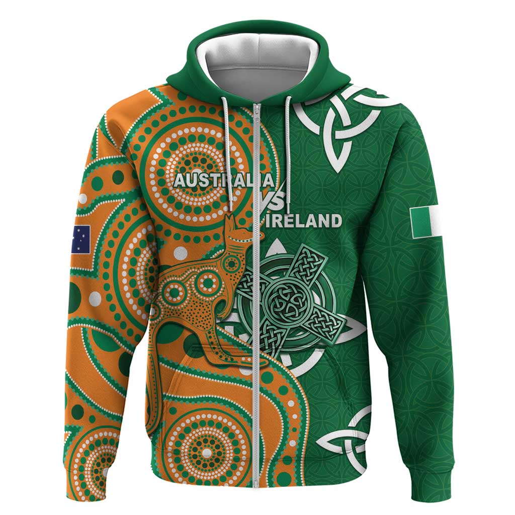 Australia And Ireland Rugby Custom Zip Hoodie Walllabies And Shamrock Together