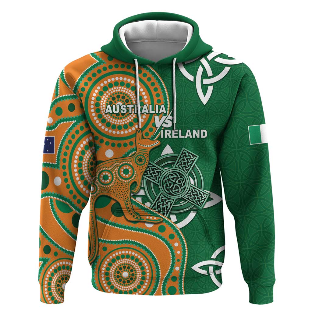 Australia And Ireland Rugby Custom Zip Hoodie Walllabies And Shamrock Together