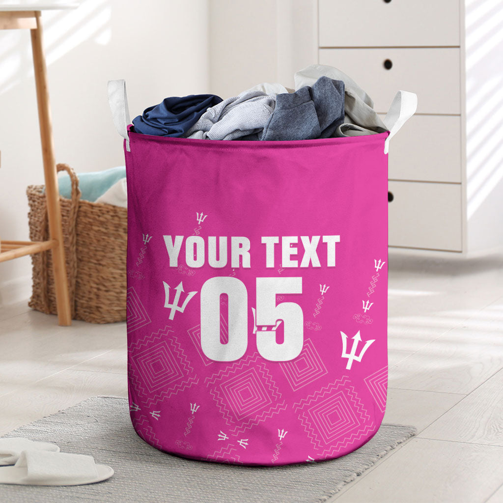 Custom Barbados 2026 Cricket Laundry Basket Tridents Rise Pink Version