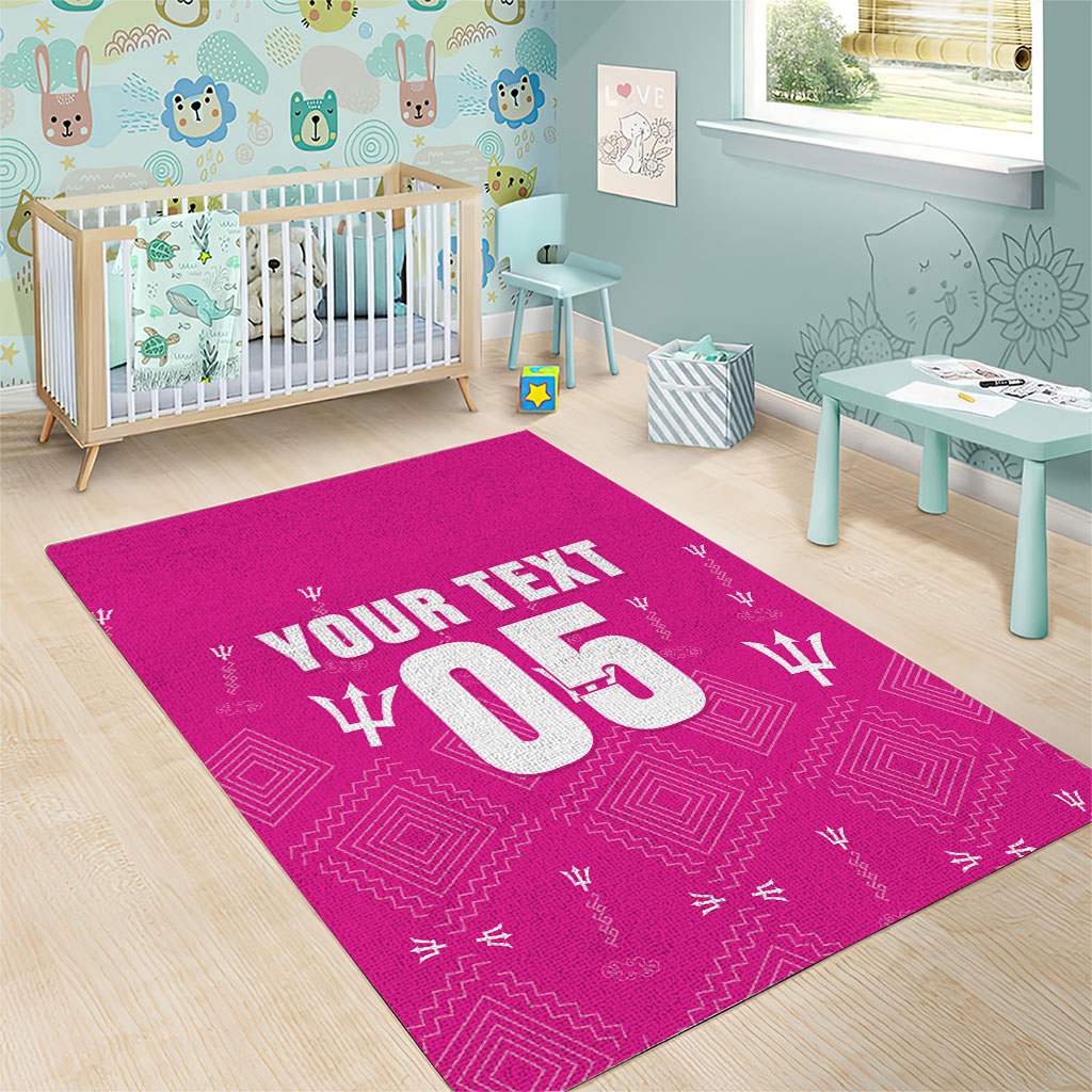 Custom Barbados 2026 Cricket Area Rug Tridents Rise Pink Version