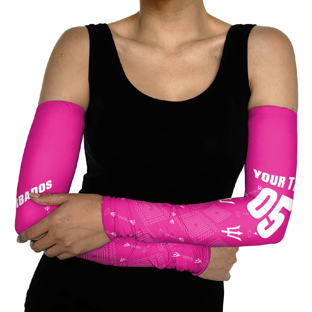 Custom Barbados 2026 Cricket Arm Sleeves Tridents Rise Pink Version
