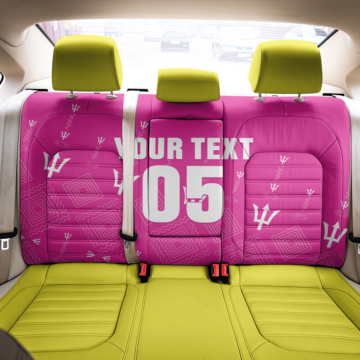 Custom Barbados 2026 Cricket Back Car Seat Cover Tridents Rise Pink Version