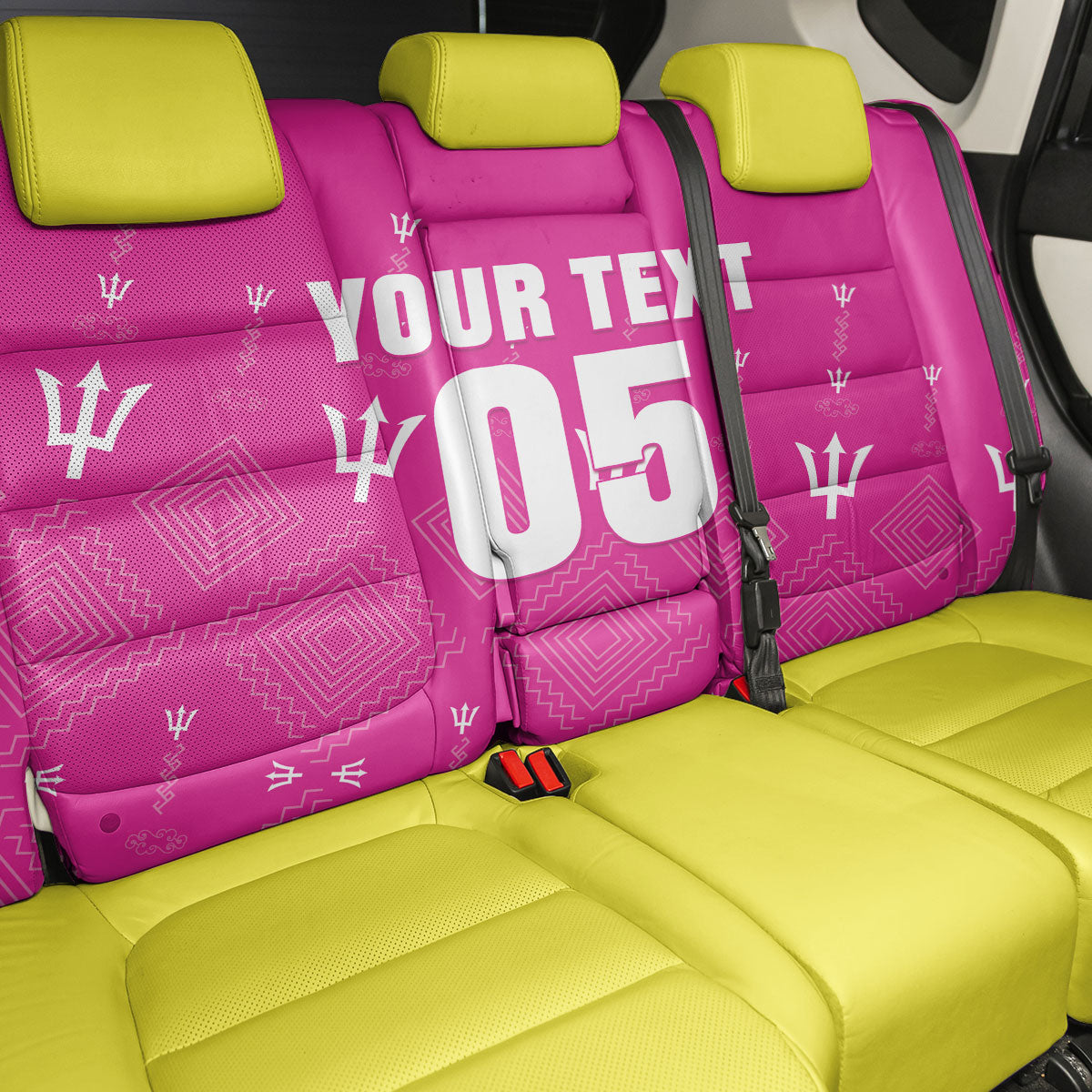 Custom Barbados 2026 Cricket Back Car Seat Cover Tridents Rise Pink Version