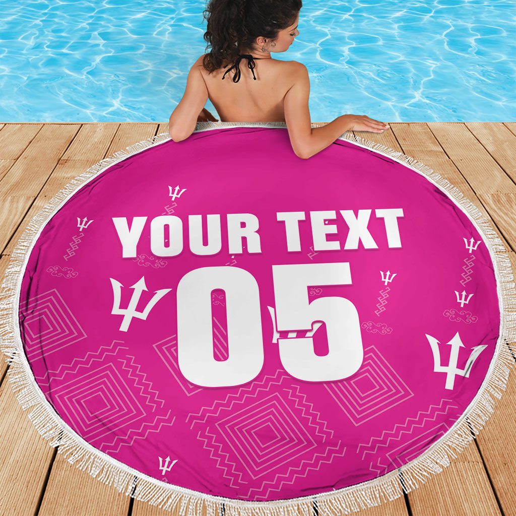 Custom Barbados 2026 Cricket Beach Blanket Tridents Rise Pink Version