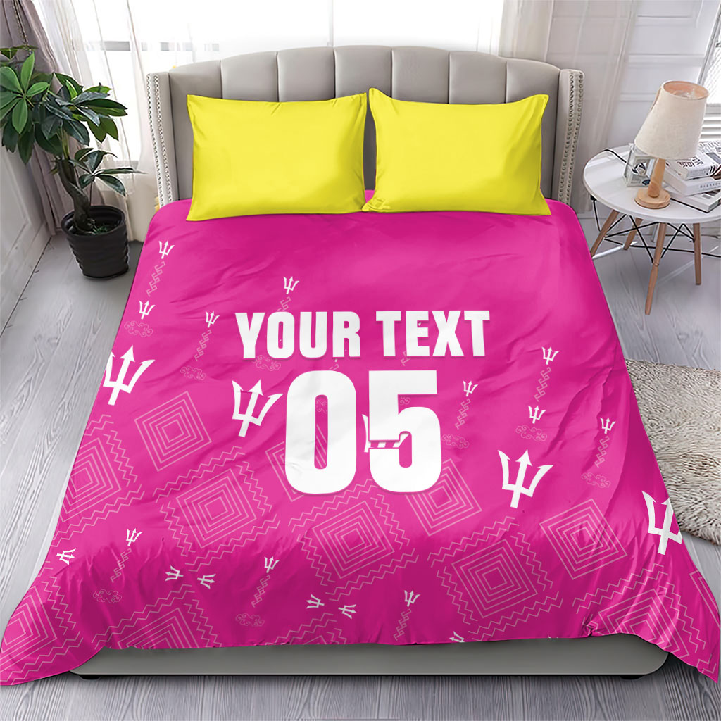 Custom Barbados 2026 Cricket Bedding Set Tridents Rise Pink Version