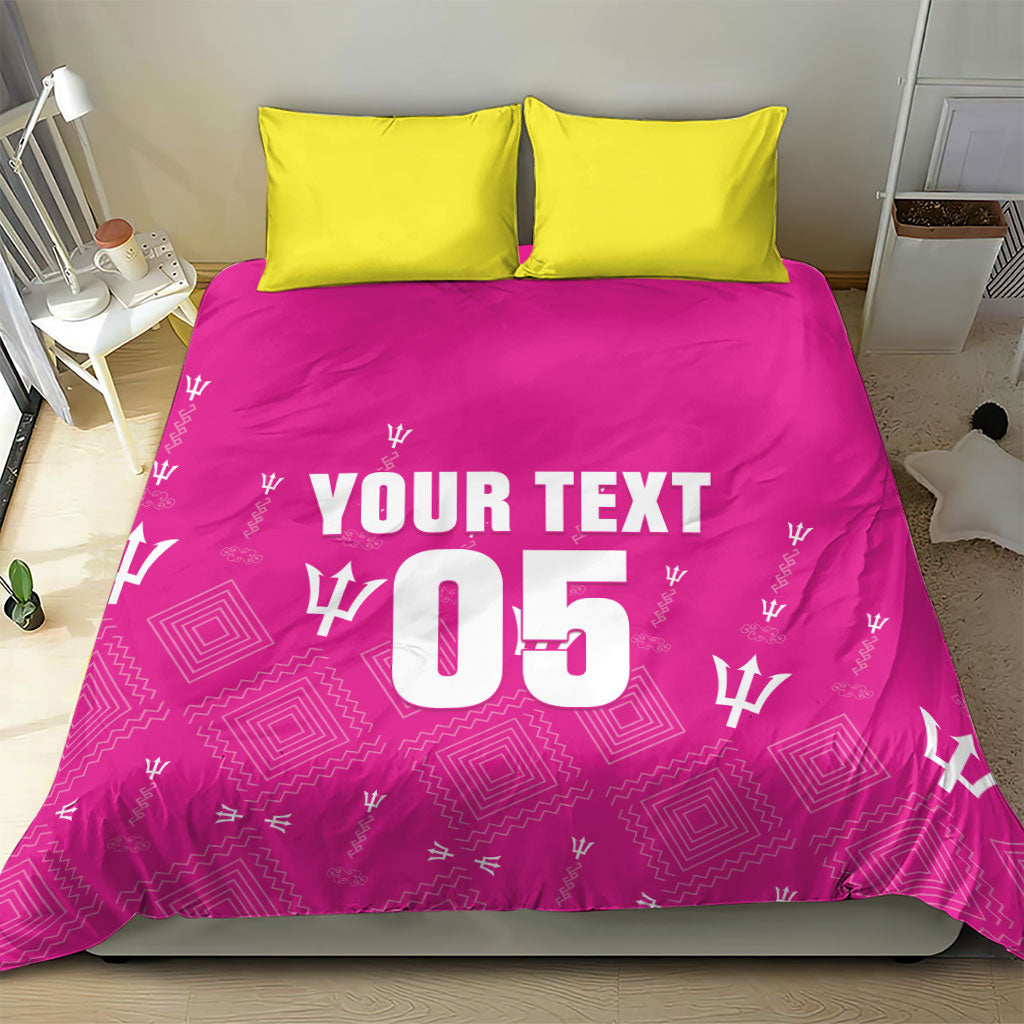 Custom Barbados 2026 Cricket Bedding Set Tridents Rise Pink Version