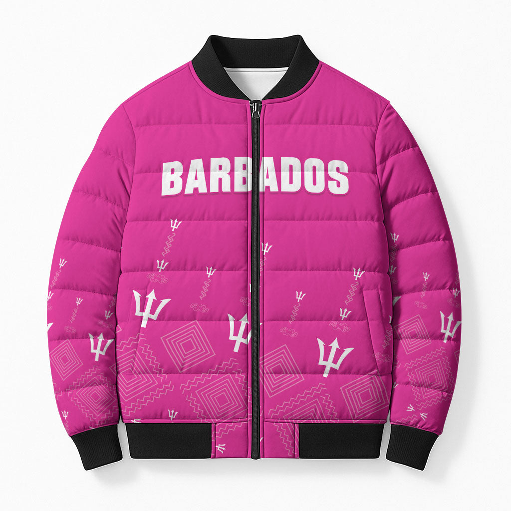 Custom Barbados 2026 Cricket Bomber Puffer Jacket Tridents Rise Pink Version