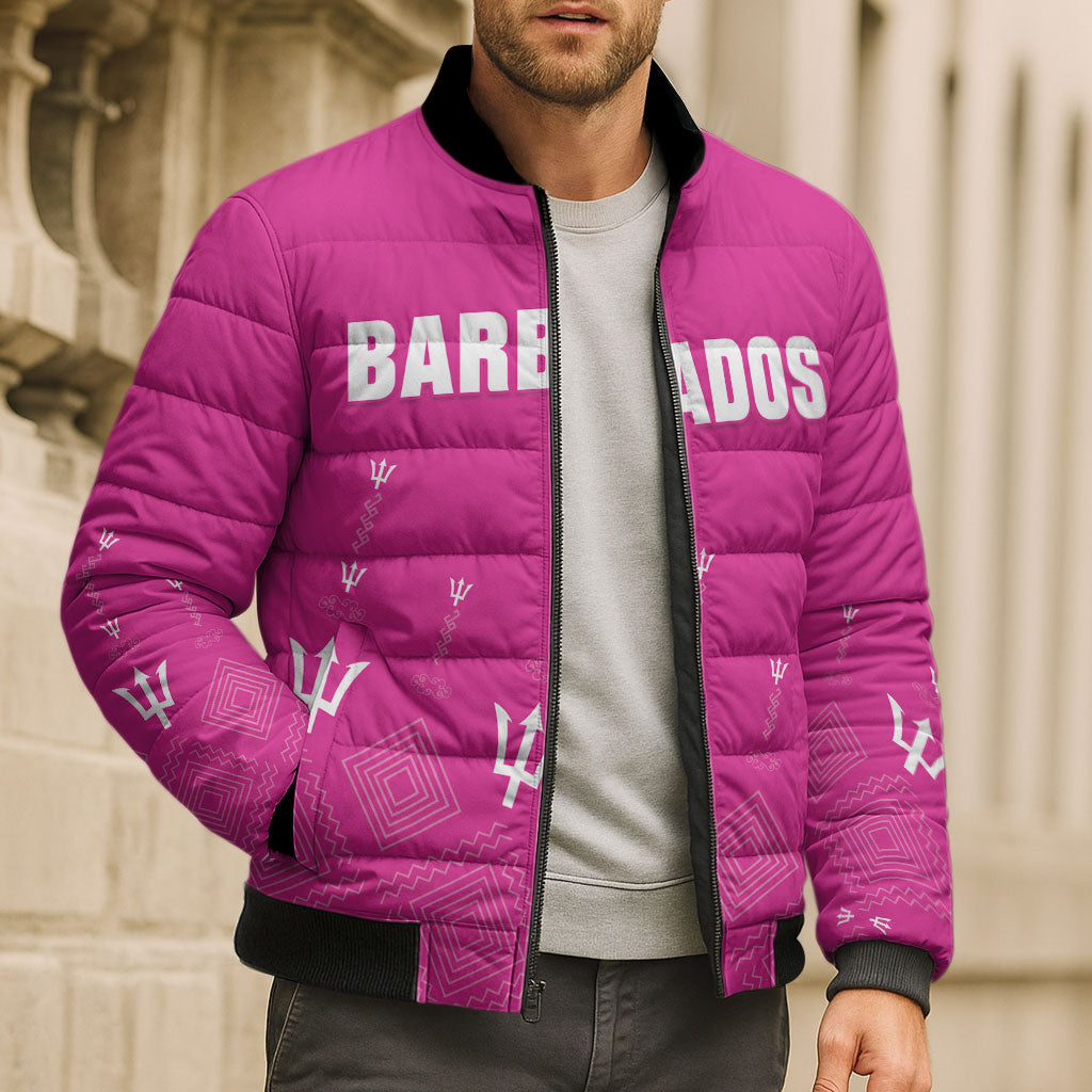 Custom Barbados 2026 Cricket Bomber Puffer Jacket Tridents Rise Pink Version