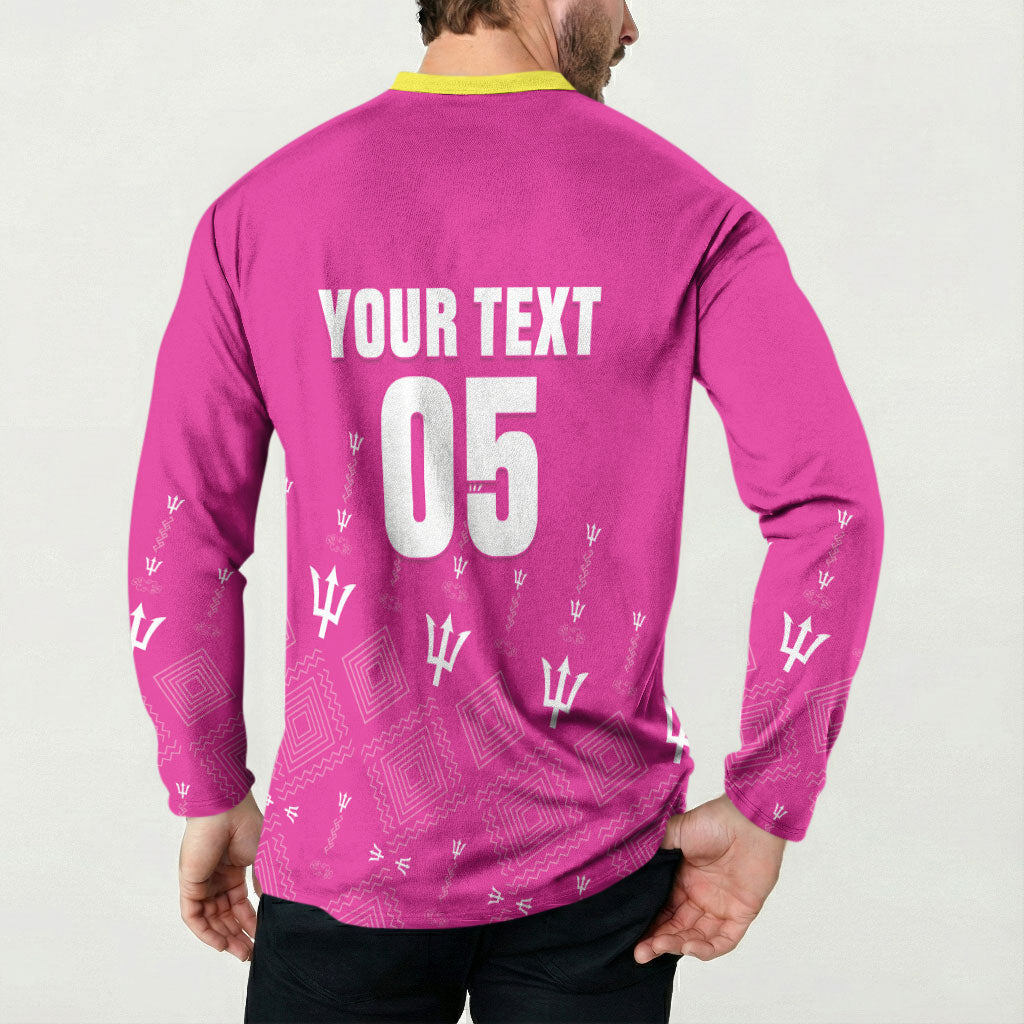 Custom Barbados 2026 Cricket Button Sweatshirt Tridents Rise Pink Version
