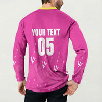 Custom Barbados 2026 Cricket Button Sweatshirt Tridents Rise Pink Version