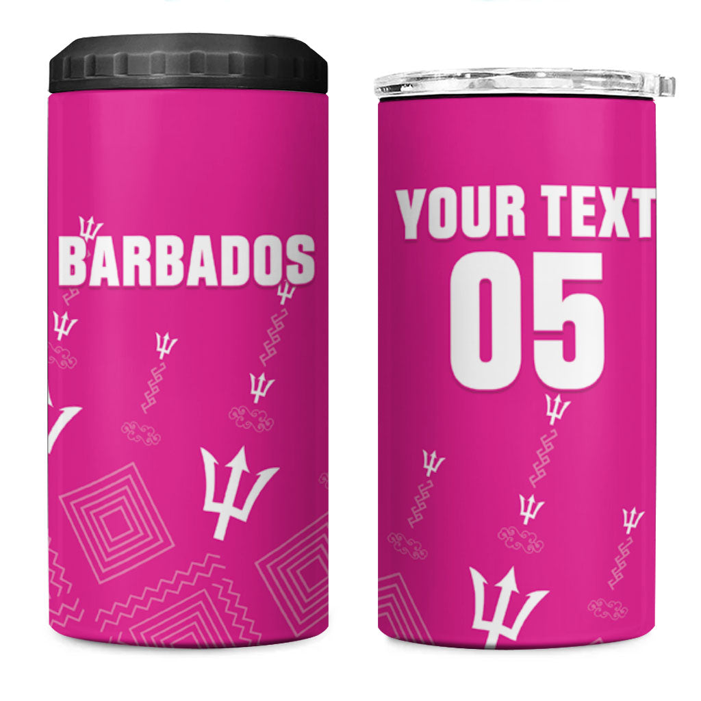Custom Barbados 2026 Cricket 4 in 1 Can Cooler Tumbler Tridents Rise Pink Version