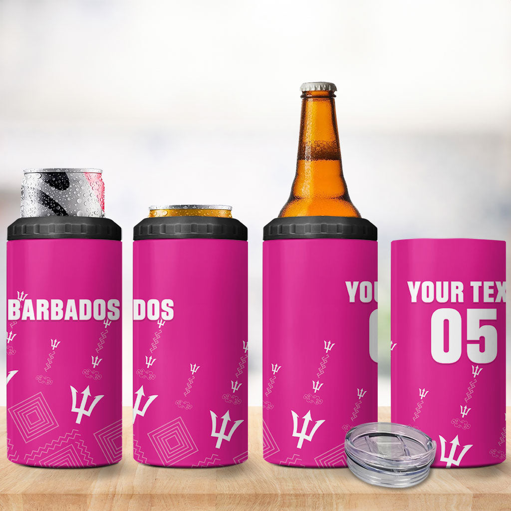Custom Barbados 2026 Cricket 4 in 1 Can Cooler Tumbler Tridents Rise Pink Version