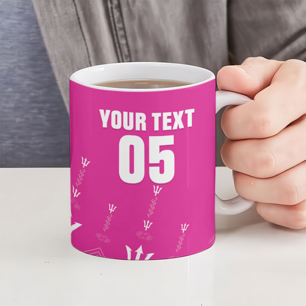 Custom Barbados 2026 Cricket Ceramic Mug Tridents Rise Pink Version