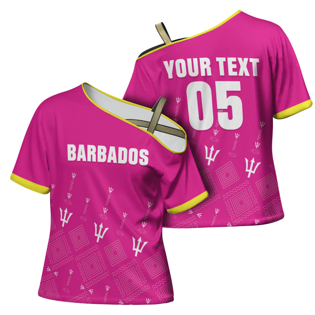 Custom Barbados 2026 Cricket Cross Shoulder Shirt Tridents Rise Pink Version
