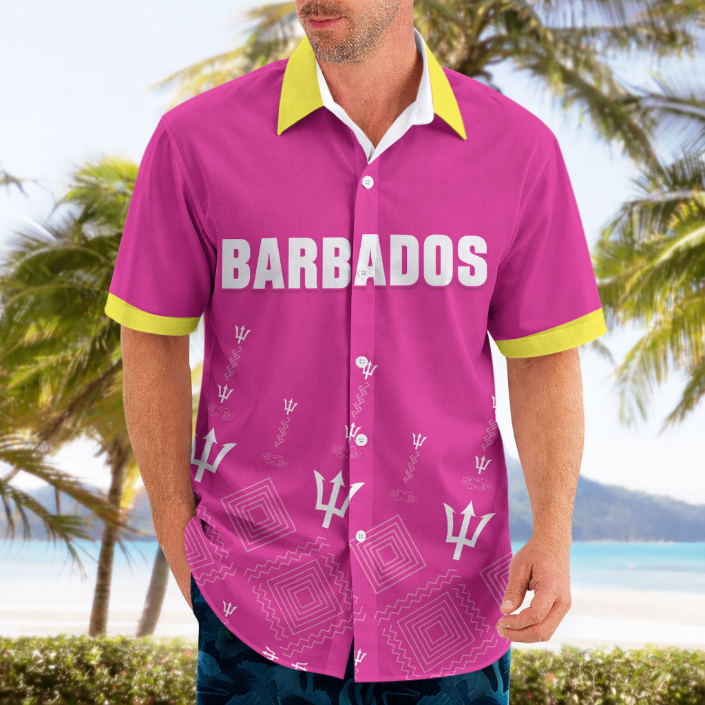 Custom Barbados 2026 Cricket Hawaiian Shirt Tridents Rise Pink Version