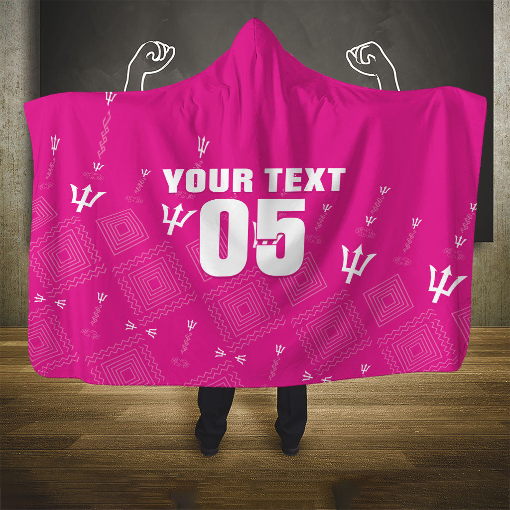 Custom Barbados 2026 Cricket Hooded Blanket Tridents Rise Pink Version