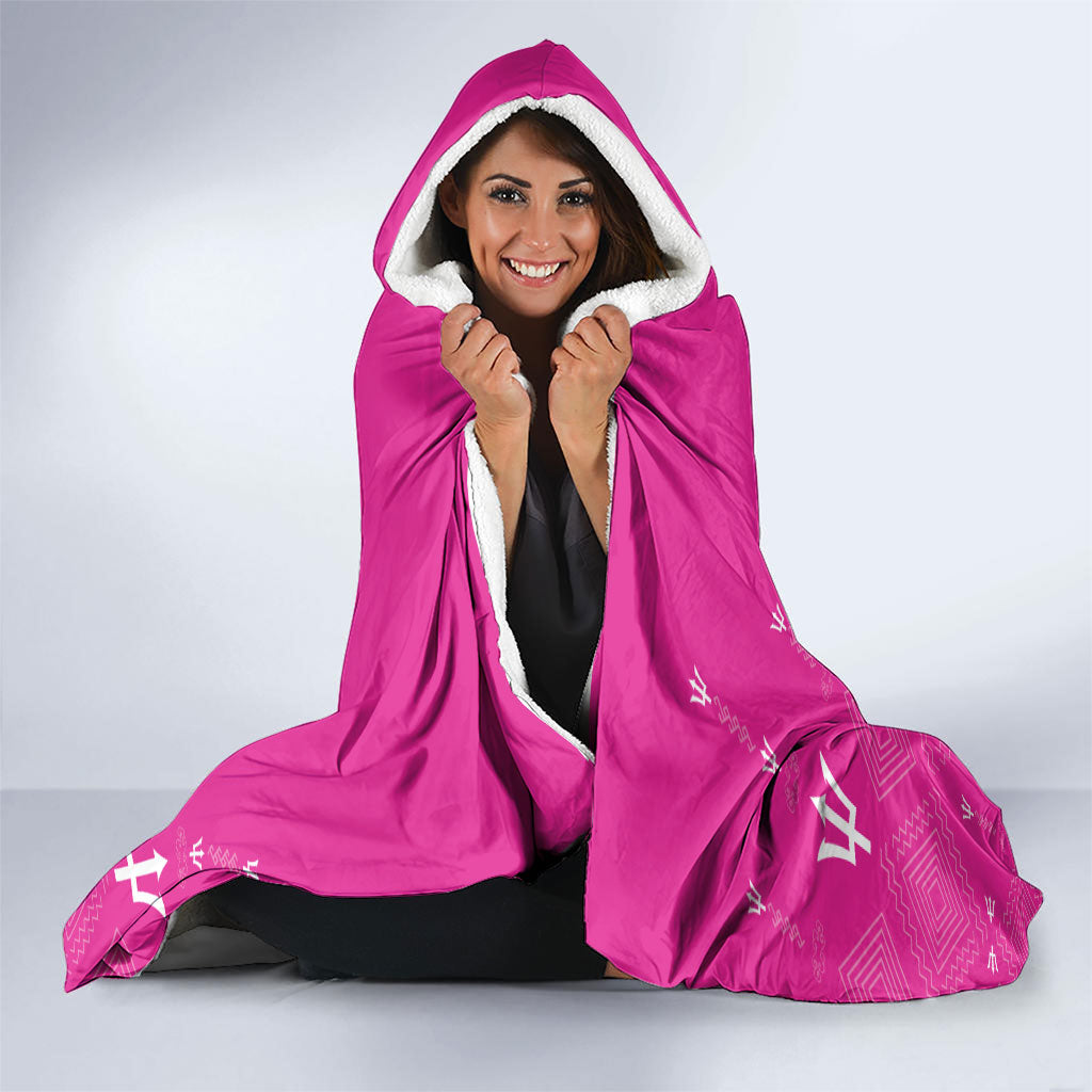 Custom Barbados 2026 Cricket Hooded Blanket Tridents Rise Pink Version