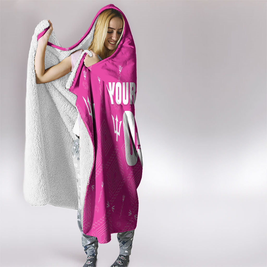 Custom Barbados 2026 Cricket Hooded Blanket Tridents Rise Pink Version