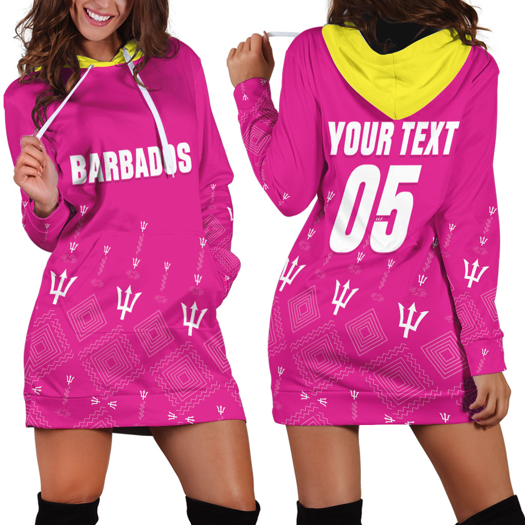 Custom Barbados 2026 Cricket Hoodie Dress Tridents Rise Pink Version