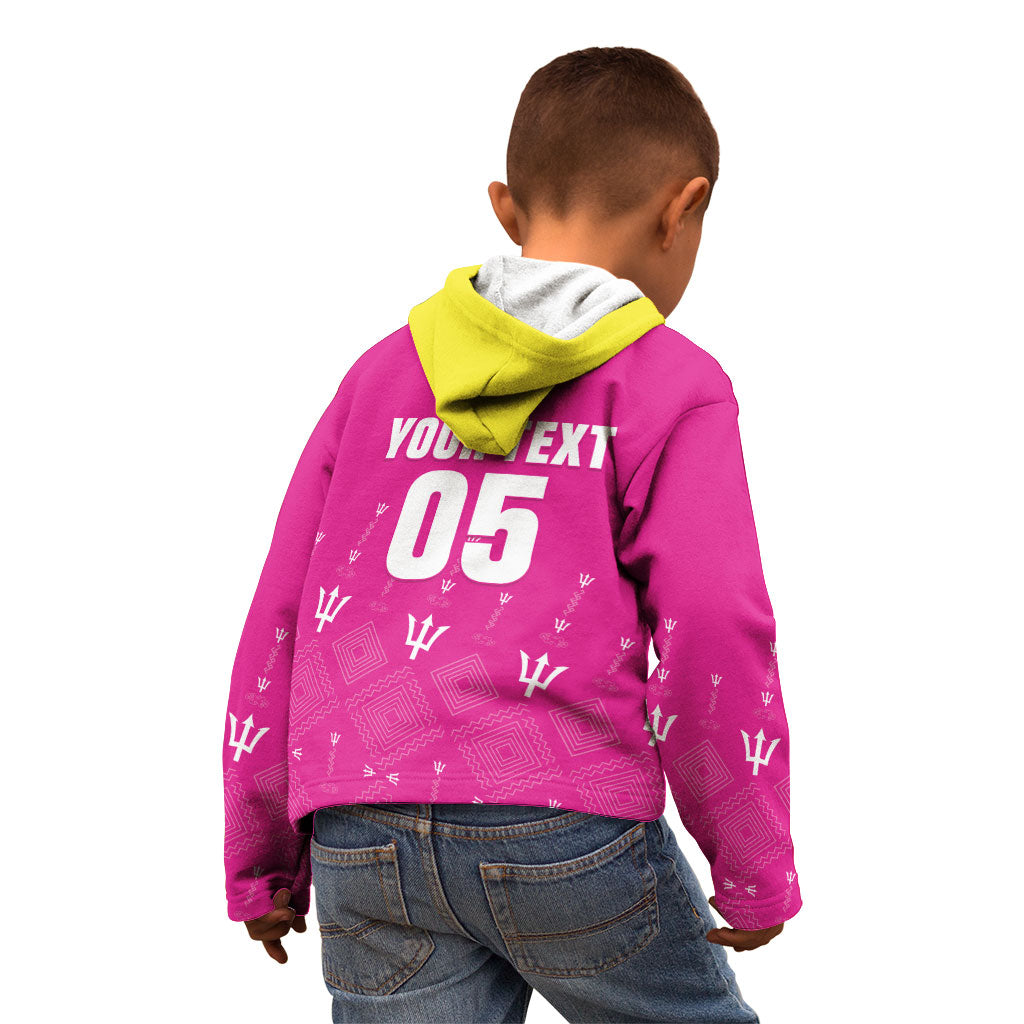 Custom Barbados 2026 Cricket Kid Hoodie Tridents Rise Pink Version