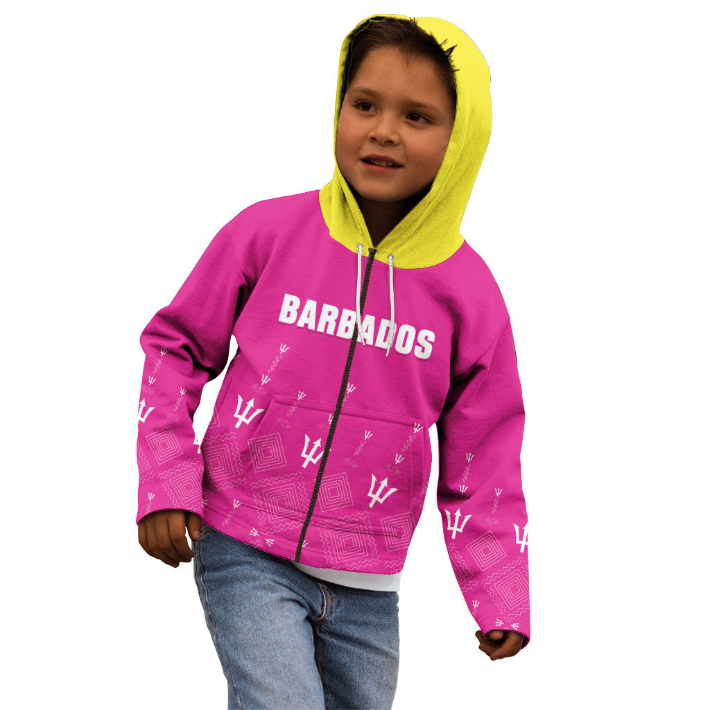 Custom Barbados 2026 Cricket Kid Hoodie Tridents Rise Pink Version