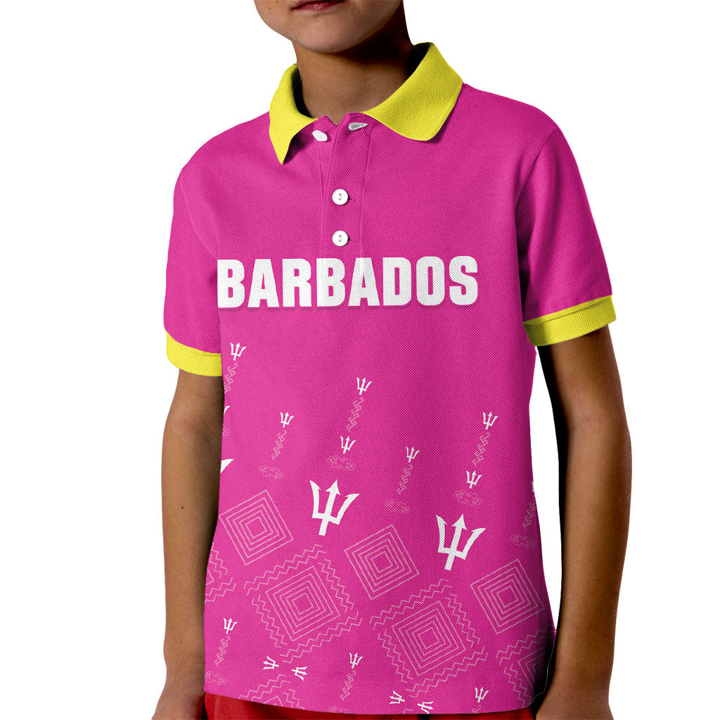 Custom Barbados 2026 Cricket Kid Polo Shirt Tridents Rise Pink Version