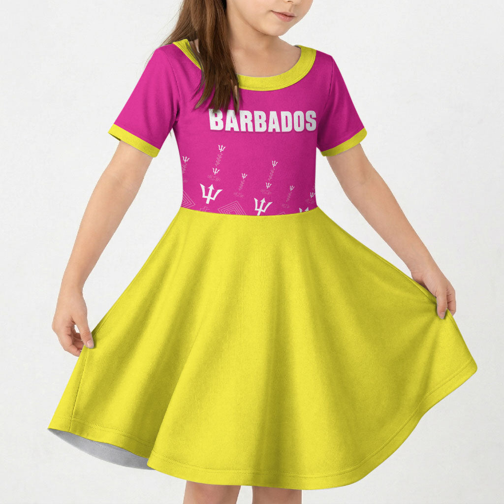 Custom Barbados 2026 Cricket Kid Short Sleeve Dress Tridents Rise Pink Version