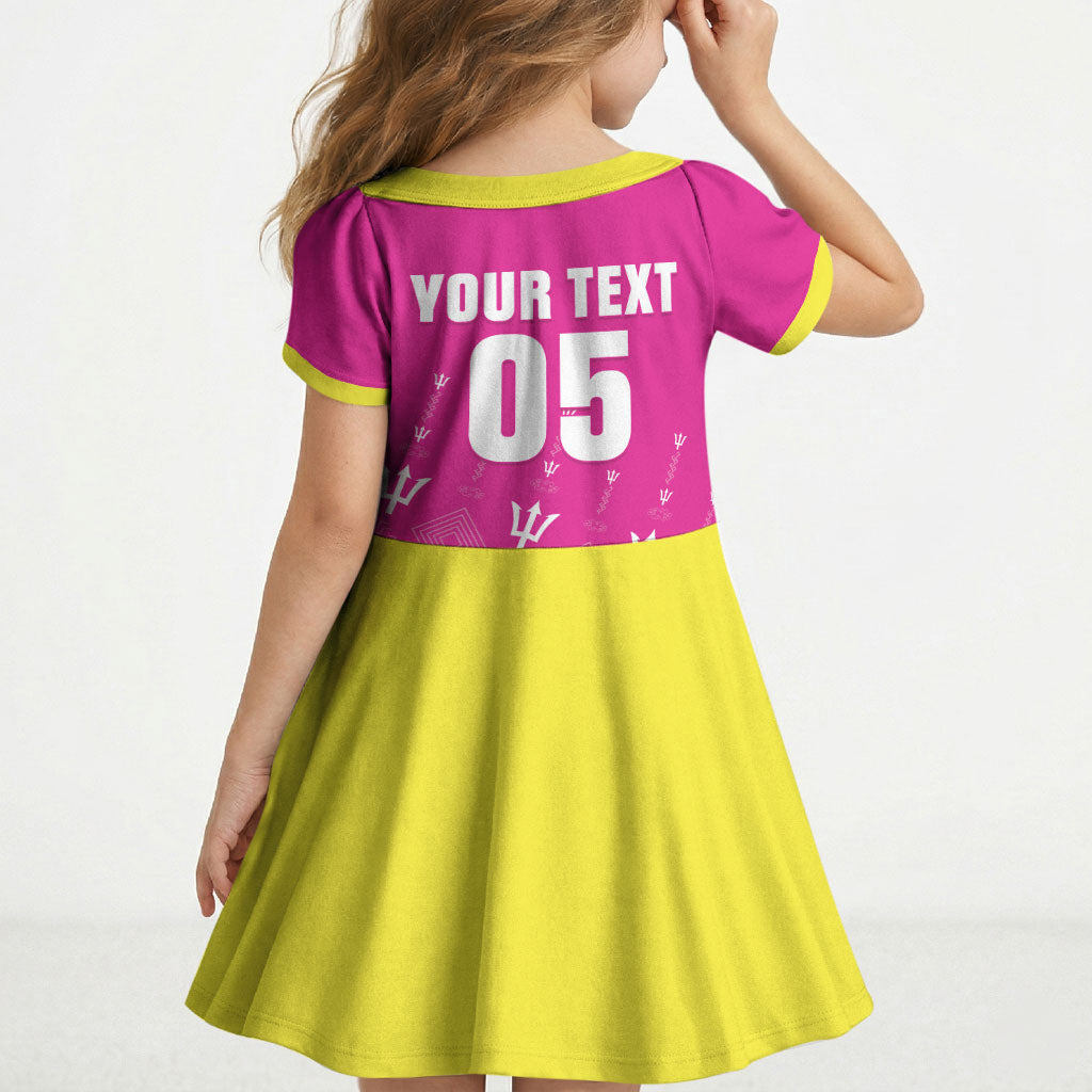 Custom Barbados 2026 Cricket Kid Short Sleeve Dress Tridents Rise Pink Version