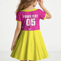 Custom Barbados 2026 Cricket Kid Short Sleeve Dress Tridents Rise Pink Version