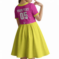 Custom Barbados 2026 Cricket Kid Short Sleeve Dress Tridents Rise Pink Version