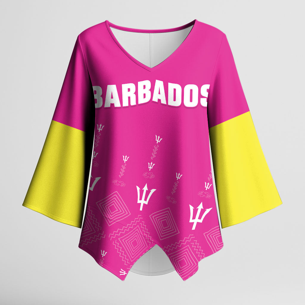 Custom Barbados 2026 Cricket Kimono Sleeve Blouse Tridents Rise Pink Version
