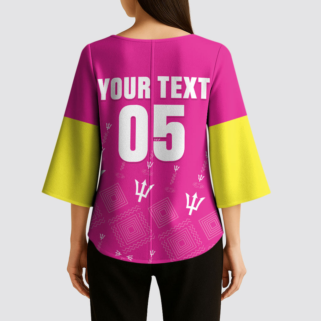 Custom Barbados 2026 Cricket Kimono Sleeve Blouse Tridents Rise Pink Version