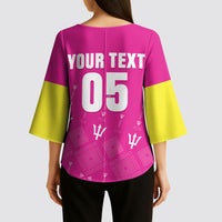Custom Barbados 2026 Cricket Kimono Sleeve Blouse Tridents Rise Pink Version