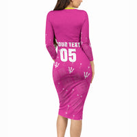 Custom Barbados 2026 Cricket Long Sleeve Bodycon Dress Tridents Rise Pink Version