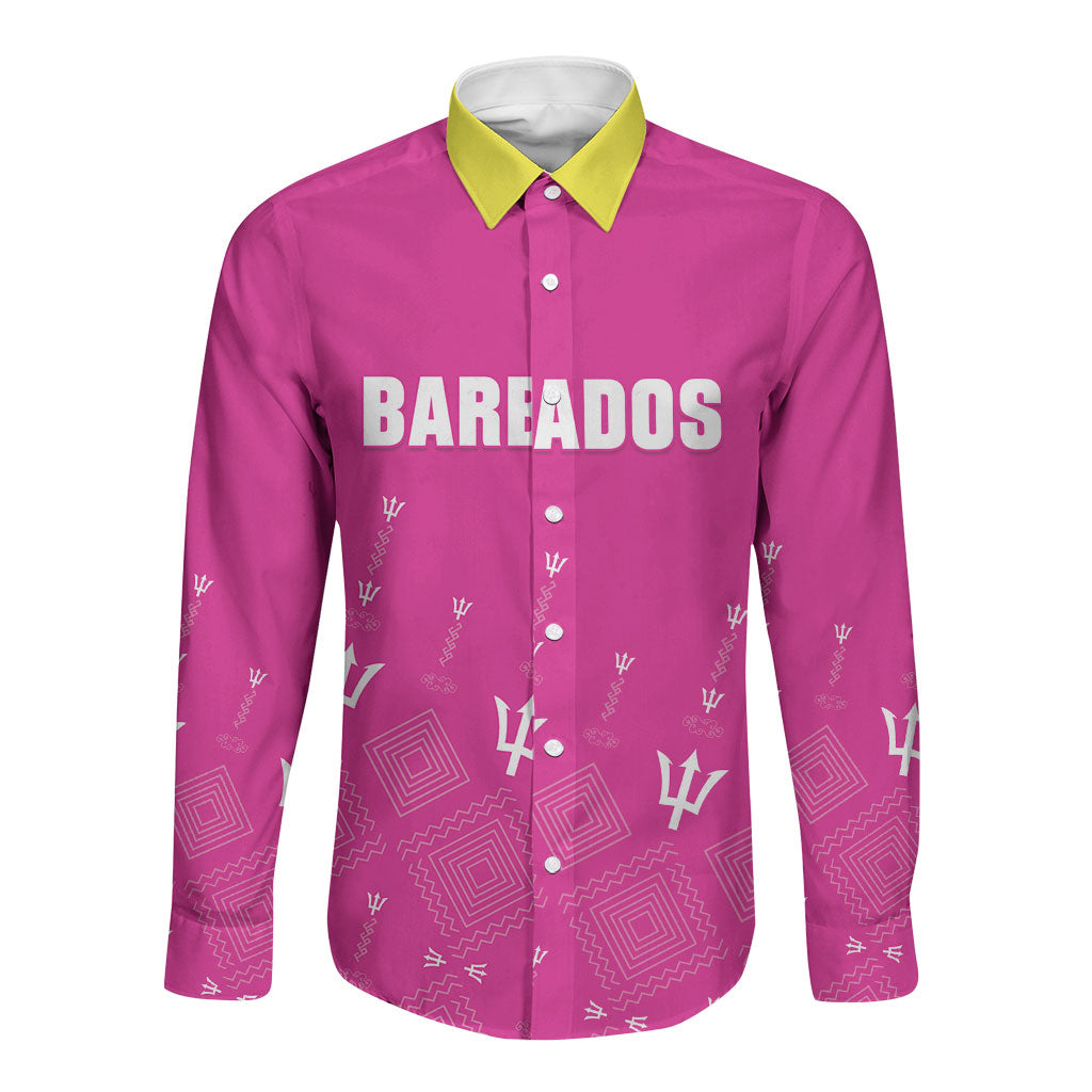 Custom Barbados 2026 Cricket Long Sleeve Button Shirt Tridents Rise Pink Version