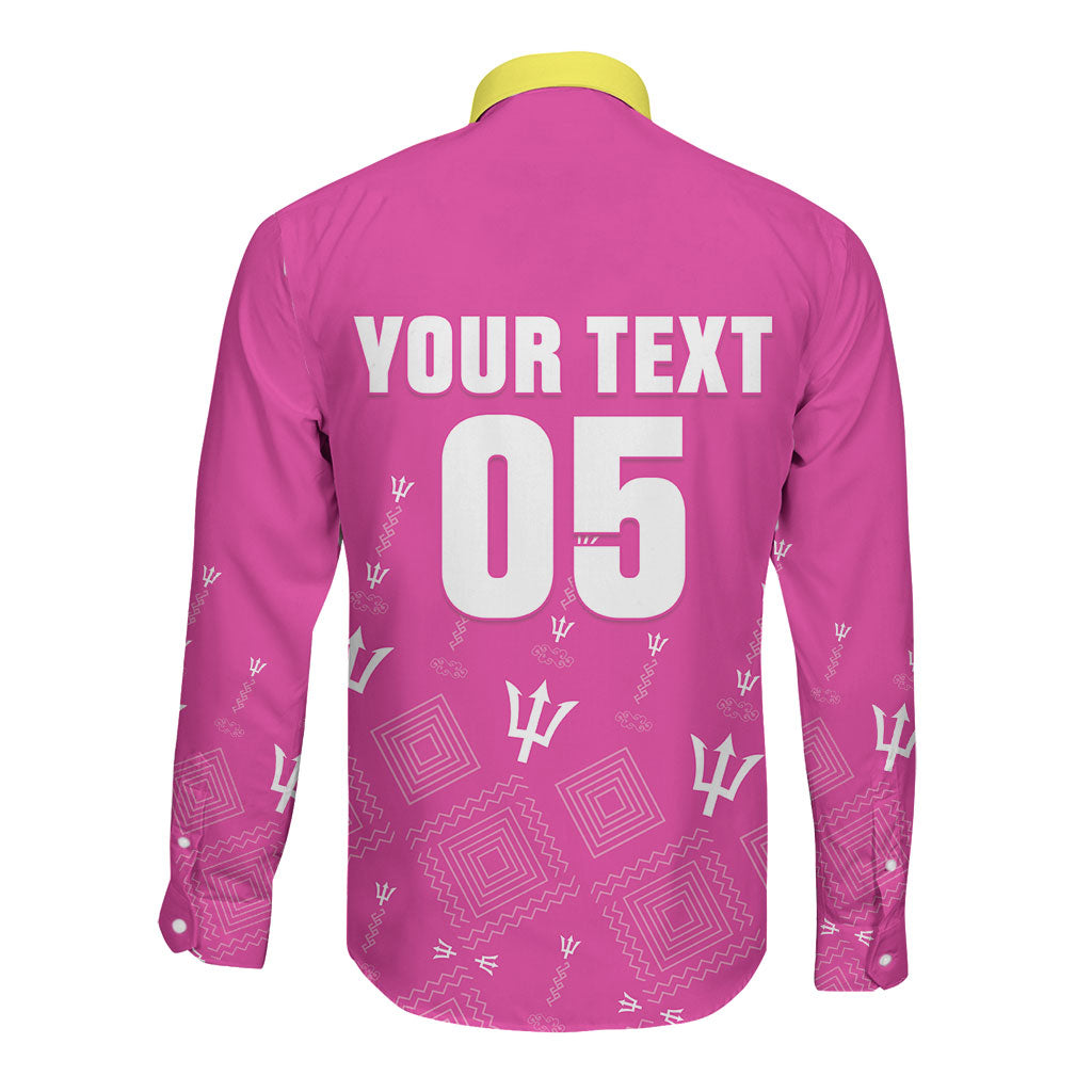 Custom Barbados 2026 Cricket Long Sleeve Button Shirt Tridents Rise Pink Version