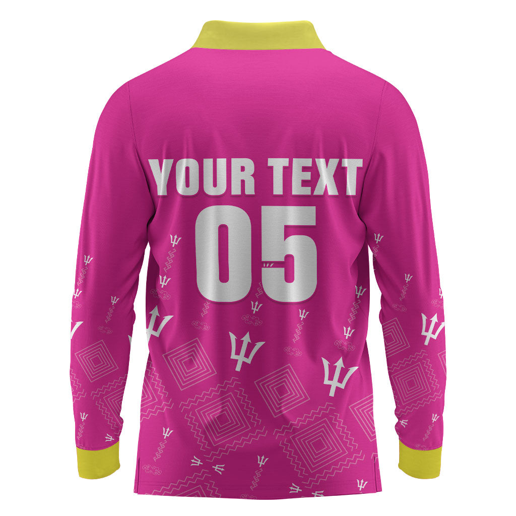 Custom Barbados 2026 Cricket Long Sleeve Polo Shirt Tridents Rise Pink Version