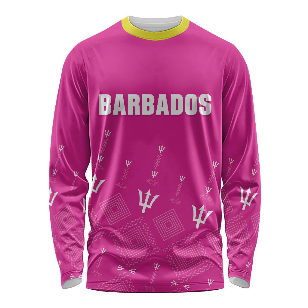 Custom Barbados 2026 Cricket Long Sleeve Shirt Tridents Rise Pink Version