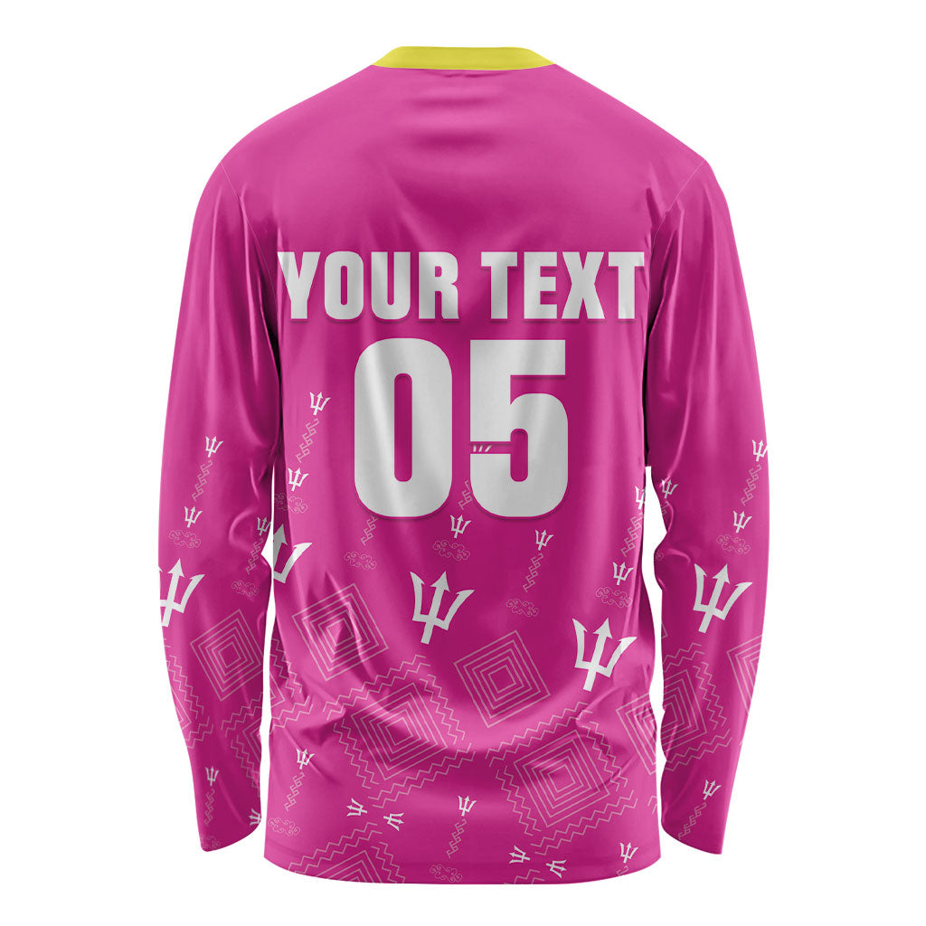 Custom Barbados 2026 Cricket Long Sleeve Shirt Tridents Rise Pink Version