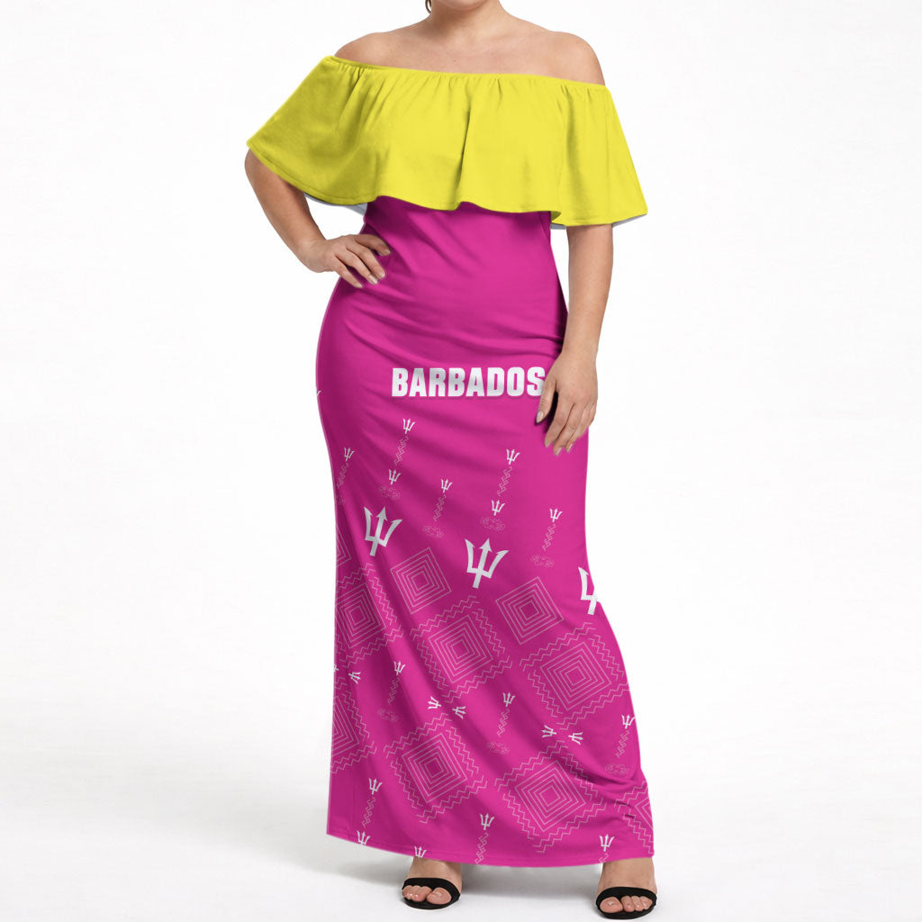 Custom Barbados 2026 Cricket Off Shoulder Maxi Dress Tridents Rise Pink Version