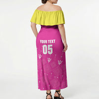 Custom Barbados 2026 Cricket Off Shoulder Maxi Dress Tridents Rise Pink Version