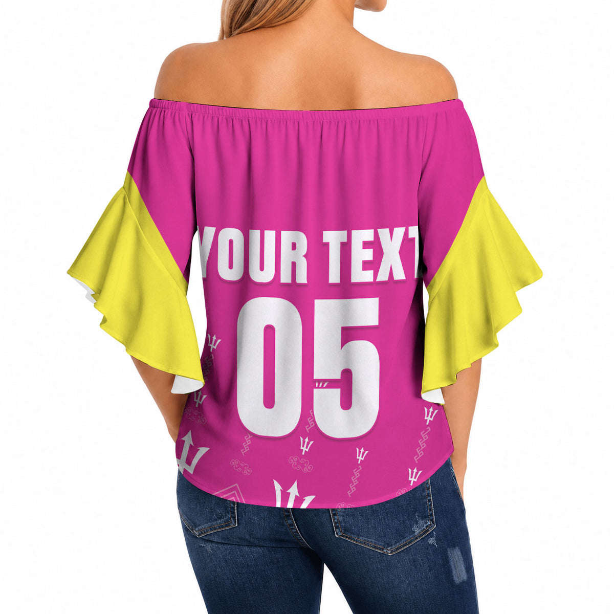 Custom Barbados 2026 Cricket Off Shoulder Wrap Waist Top Tridents Rise Pink Version