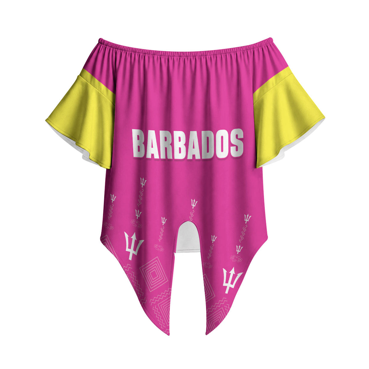 Custom Barbados 2026 Cricket Off Shoulder Wrap Waist Top Tridents Rise Pink Version